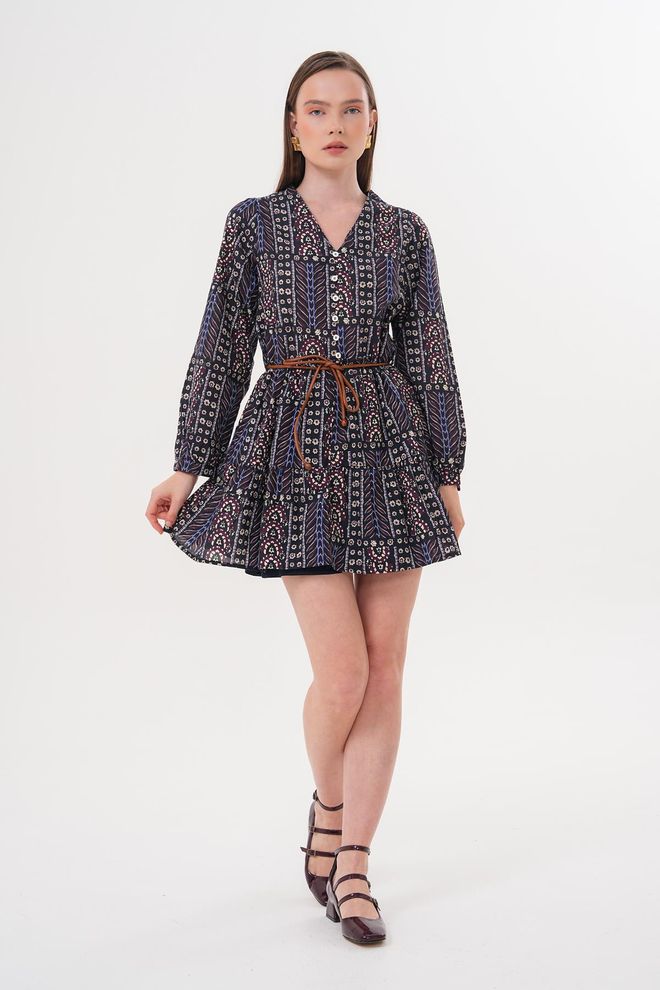 Levure Короткое Платье С Узором И Кожаным Ремнем Оптовая продажа одежды Нет ткани