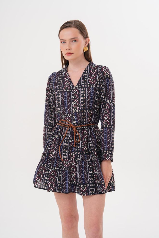 Levure Короткое Платье С Узором И Кожаным Ремнем Оптовая продажа одежды День рождения