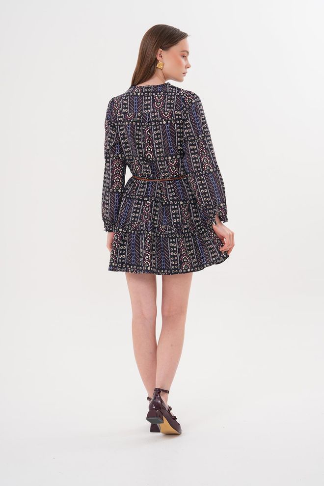 Levure Короткое Платье С Узором И Кожаным Ремнем Оптовая продажа одежды Лето