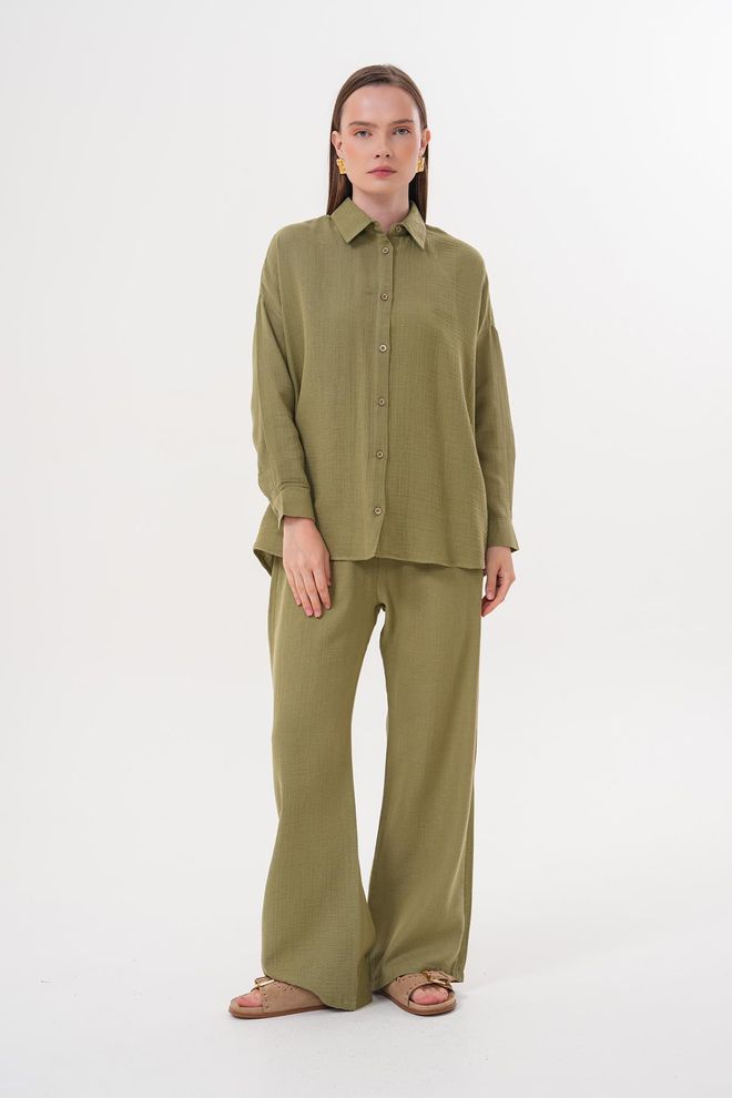 Levure Camicia Da Muesli Oversize A Manica Lunga Da Donna Khaki Abbigliamento all'ingrosso Casuale