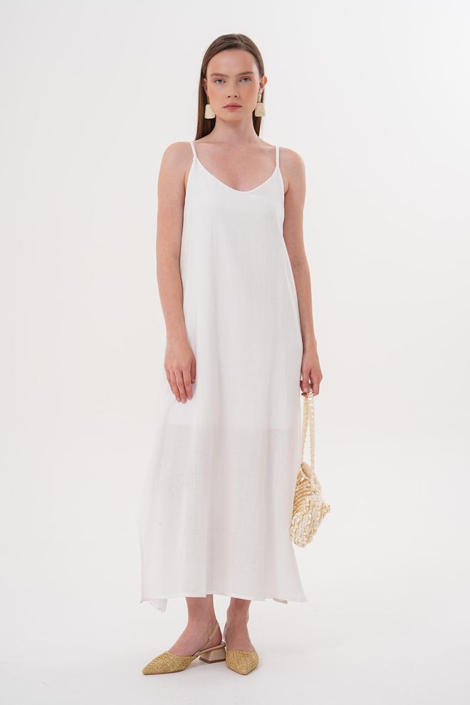 Levure Weitenverstellbares Müslinkleid In Übergröße Ecru Großhandelskleidung Kein Stoff