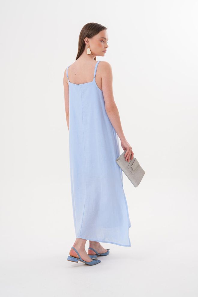 Levure Müslinkleid In Übergröße Verstellbar Mit Aufhänger Blau Großhandelskleidung Sommer