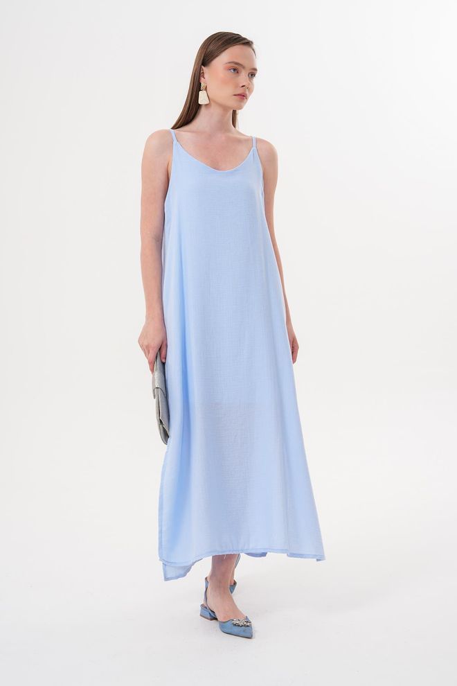 Levure Müslinkleid In Übergröße Verstellbar Mit Aufhänger Blau Großhandelskleidung Strand