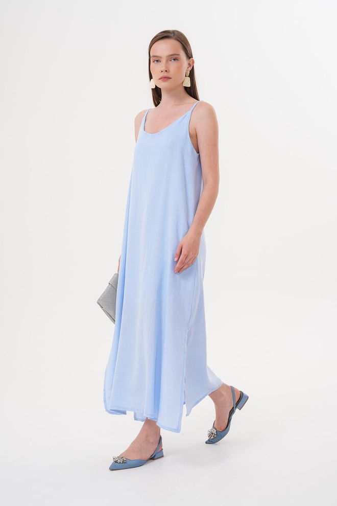 Levure Müslinkleid In Übergröße Verstellbar Mit Aufhänger Blau Großhandelskleidung Kein Stoff