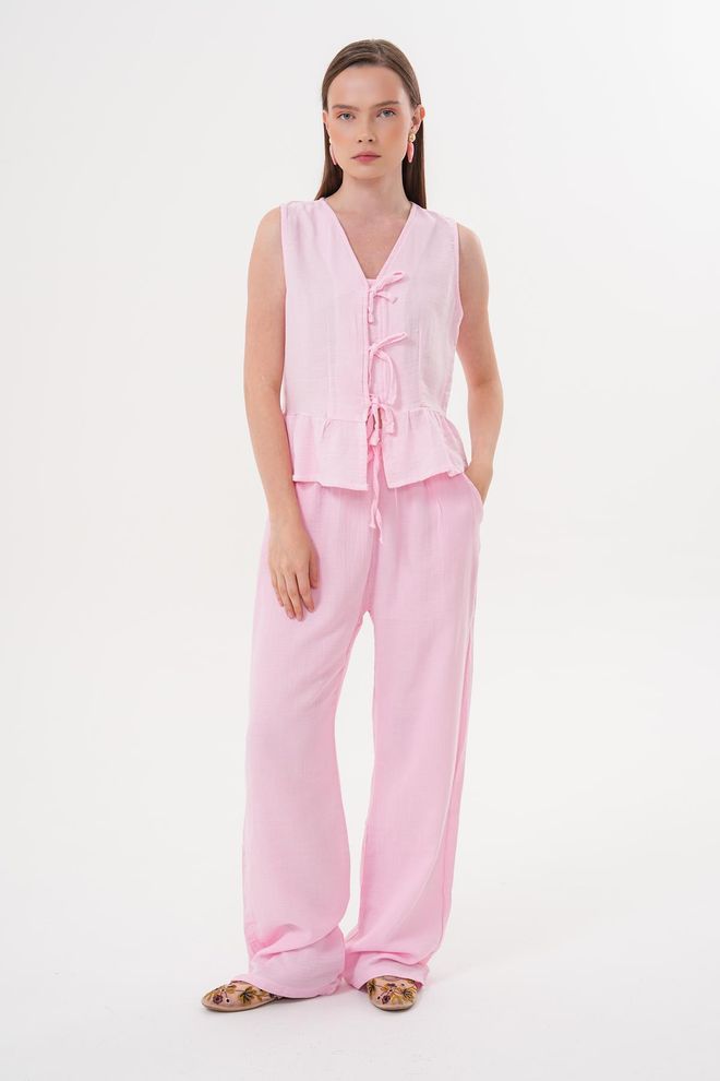 Levure Bluză Fără Mâneci Cu Cravată În Față Roz Îmbrăcăminte cu ridicata Casual