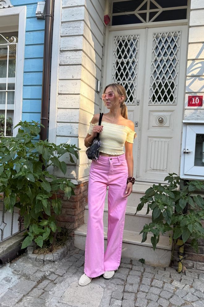 Levure Pink Mom Pants High Waist Wide Leg Buttoned Wholesale Clothing 1