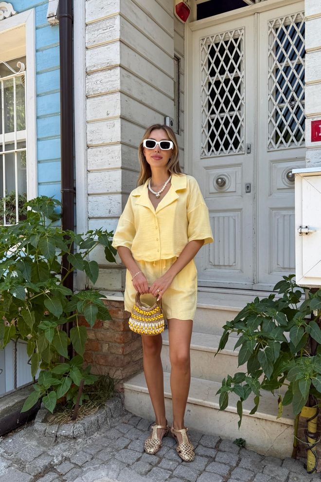 Levure Chemise Jaune Décontractée Élégante Streetwear Vêtements en gros Décontracté