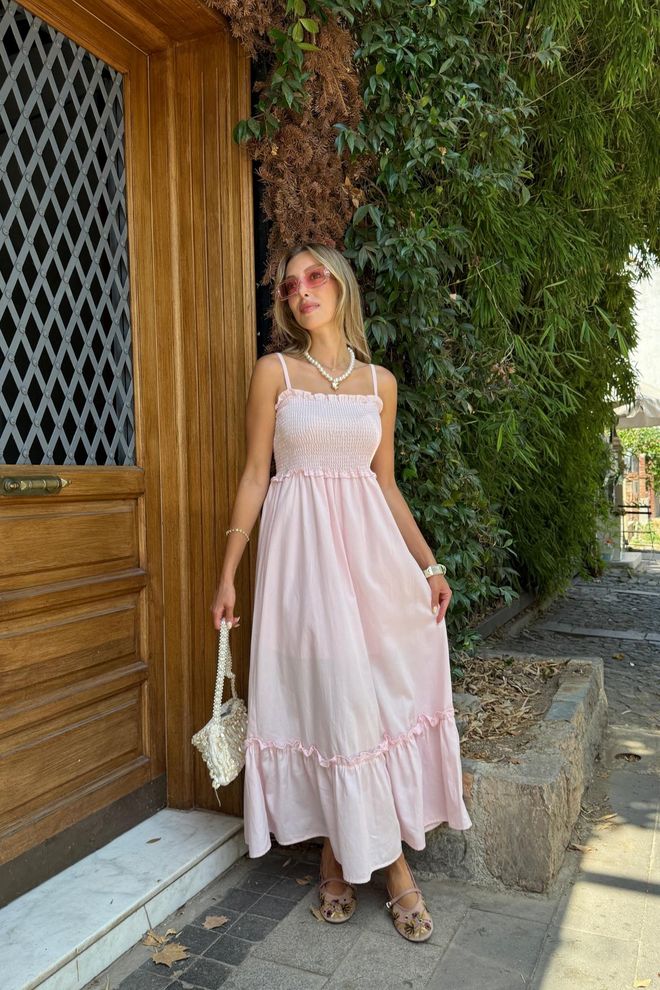 Levure Roze Maxi Slip Jurk Met Vierkante Hals Groothandel Kleding Casual