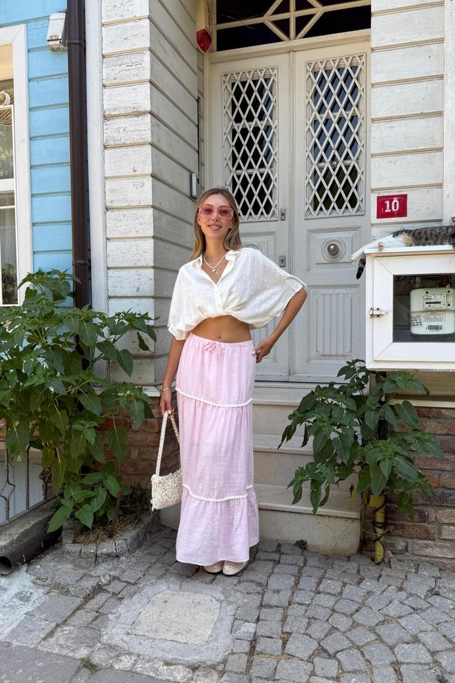 Levure Roza Casual Boho Večplastna Maxi Krilo S Srednjim Pasom Oblačila na debelo Ležerno