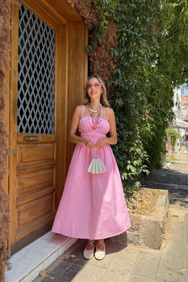 Levure Roze Casual Boho Slip Jurk Met Vierkante Hals Groothandel Kleding Casual