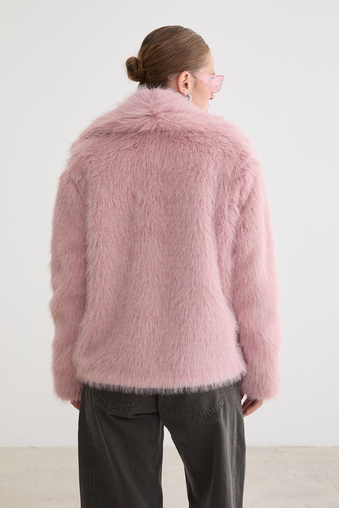 Levure Pink Fur Coat With Notched Collar And Regular Fit Wholesale Clothing Fall