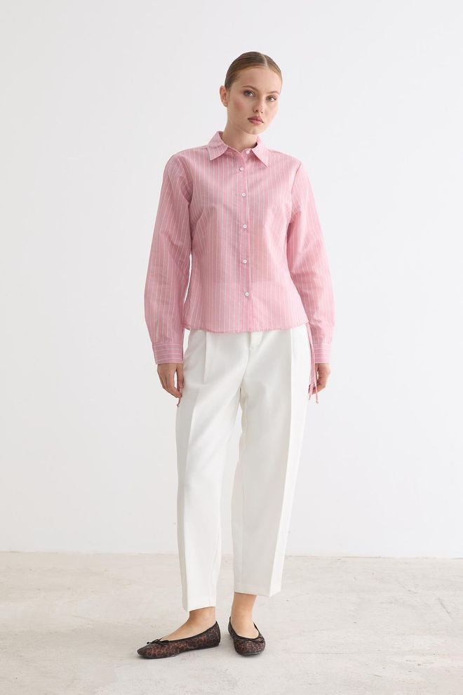 Levure Roze Gestreepte Polohals Shirt Formele En Casual Stijl Groothandel Kleding Casual