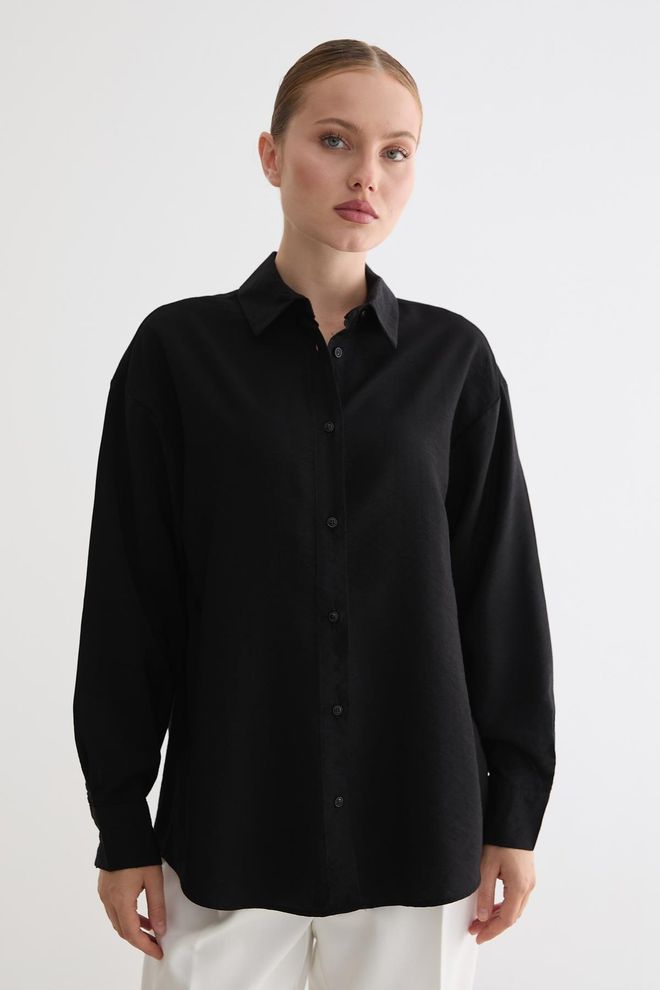 Levure Black Oversized Fit Polo Neck Shirt Wholesale Clothing Casual
