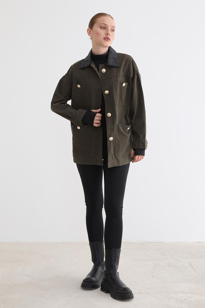 Levure Brauner Oversized Shacket Mantel Mit Knopfverschluss Großhandelskleidung Lässig