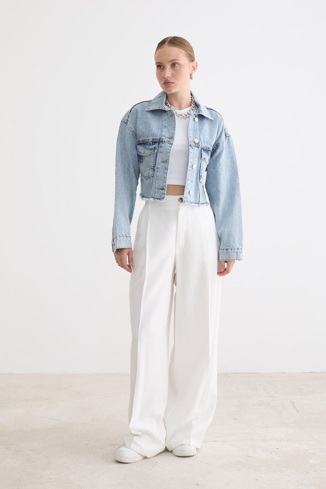 Levure Μπλε Trucker Τζάκετ Με Oversized Εφαρμογή Χονδρικό εμπόριο ενδυμάτων Casual