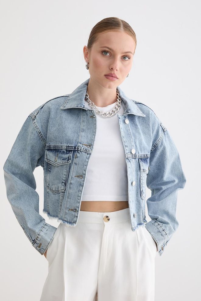 Levure Mavi Trucker Ceket Bol Kalıp Toptan Giyim 1