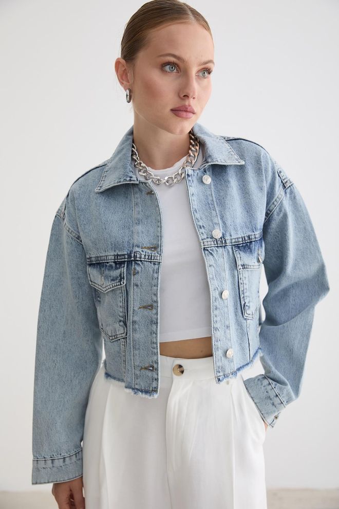 Levure Mavi Trucker Ceket Bol Kalıp Toptan Giyim Ev Hali