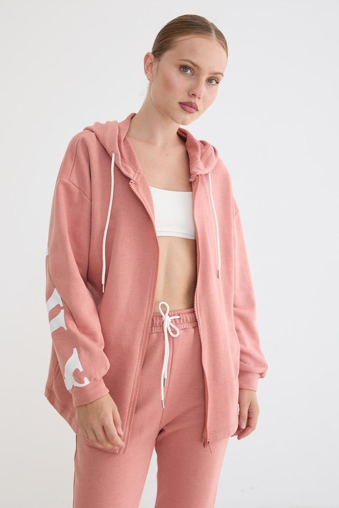 Levure Pembe Bol Kesim Kapüşonlu Sweatshirt Toptan Giyim Gündelik