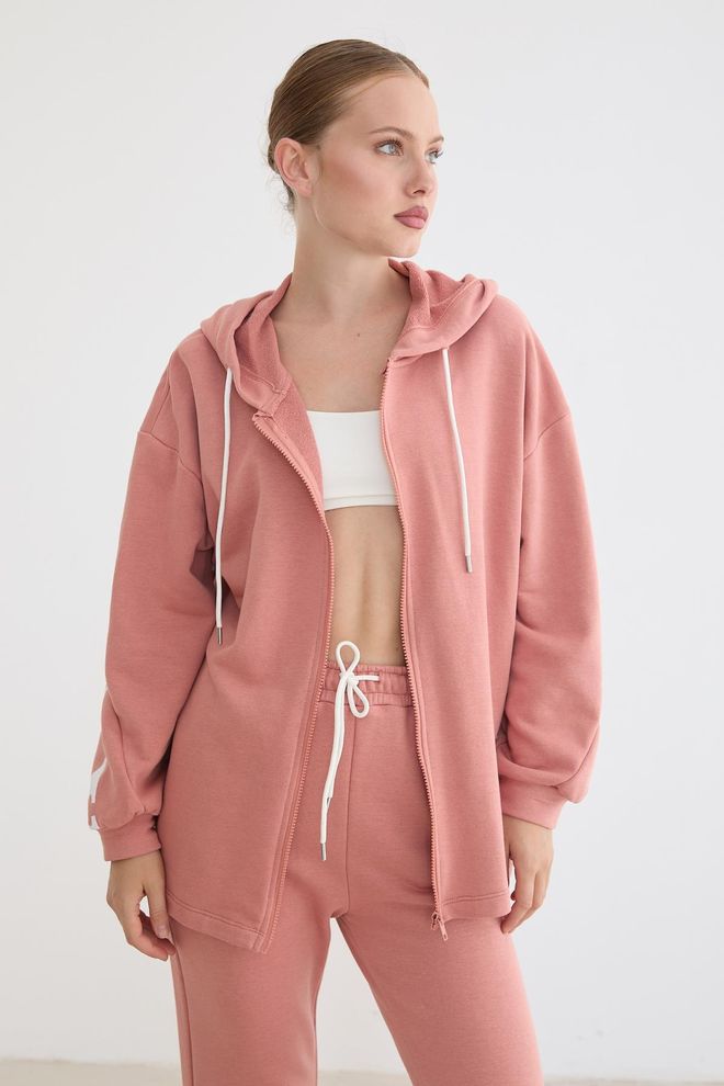 Levure Pink Oversized Hooded Neck Sweatshirt Wholesale Clothing 1