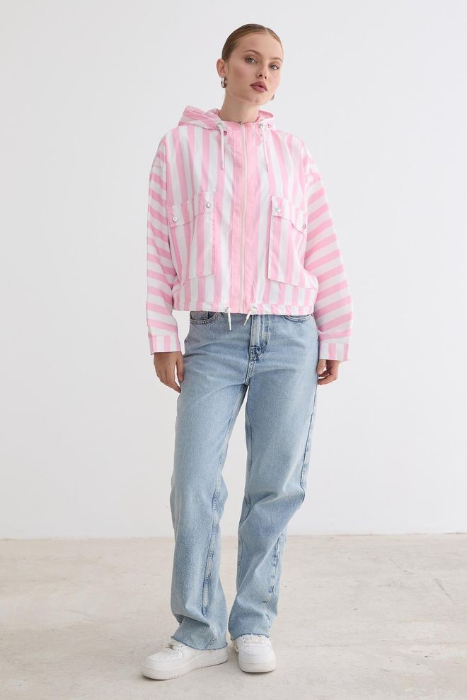 Levure Ροζ Casual Αθλητικό Streetwear Αντιανεμικό Μπουφάν Με Ριγέ Σχέδιο Χονδρικό εμπόριο ενδυμάτων Απλό