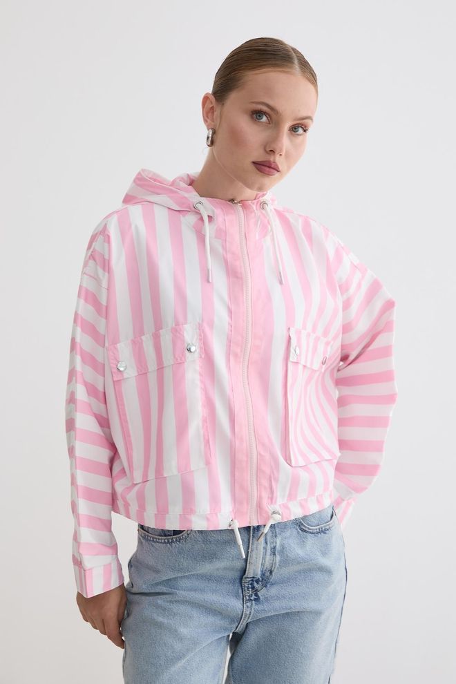 Levure Chaqueta Cortavientos Deportiva Rosa Casual Con Rayas Ropa al por mayor 1