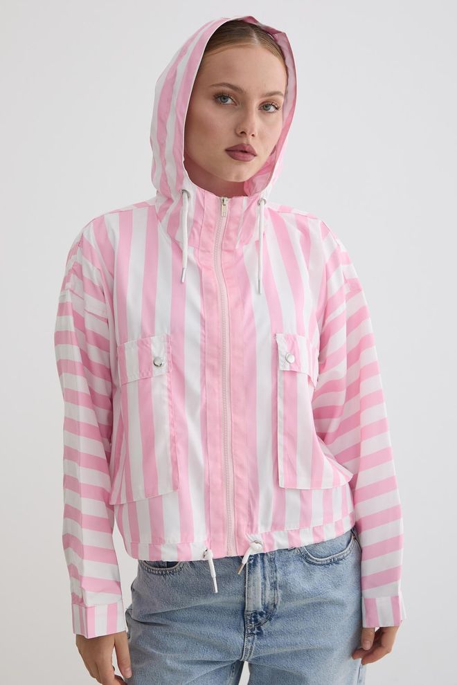 Levure Chaqueta Cortavientos Deportiva Rosa Casual Con Rayas Ropa al por mayor Salón