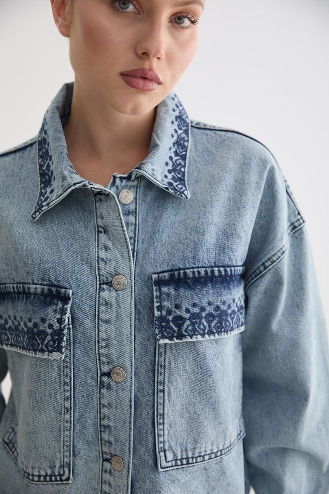 Levure Chaqueta Camisa De Sobrecamisa Azul Con Patrón De Pinceladas Ropa al por mayor Salón