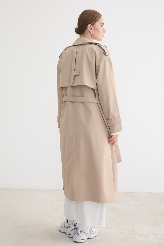 Levure Beige Trenchcoat Mit Gekerbtem Kragen Und Binden Großhandelskleidung Frühling