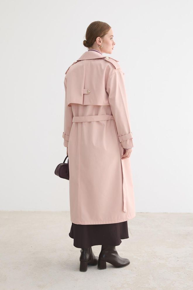Levure Rosa Eleganter Zweireihiger Trenchcoat Großhandelskleidung Frühling