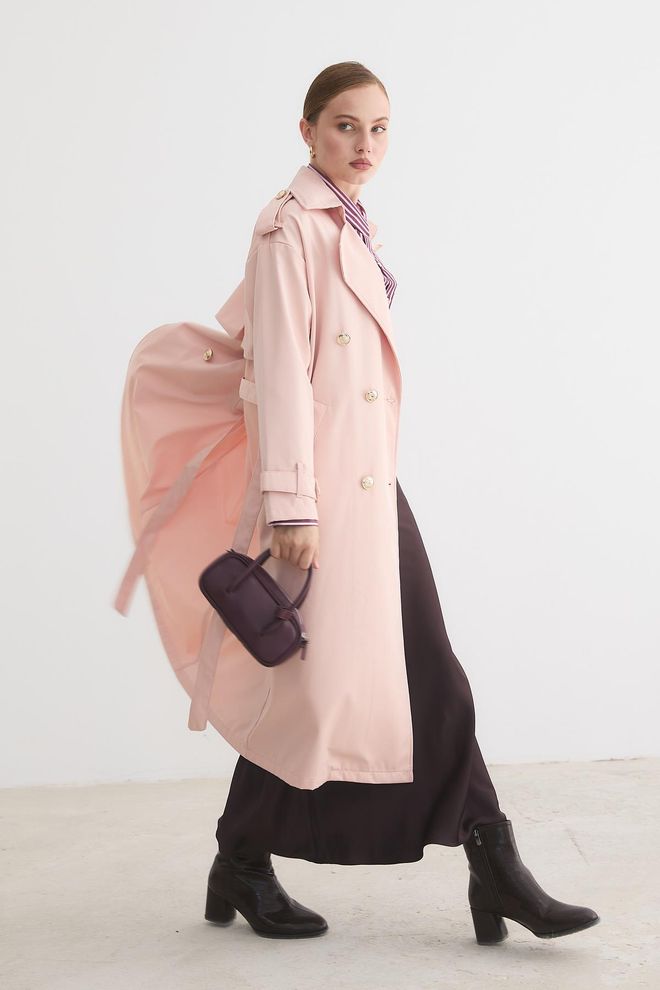 Levure Rosa Eleganter Zweireihiger Trenchcoat Großhandelskleidung 1