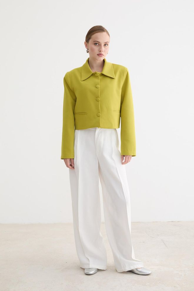 Levure Grüner Eleganter Einreihiger Mantel Großhandelskleidung Lässig