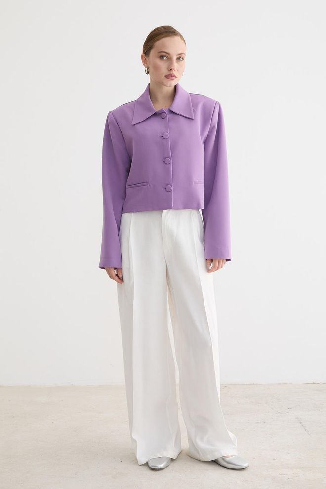 Levure Lila Eleganter Einreihiger Mantel Großhandelskleidung Jahrgang