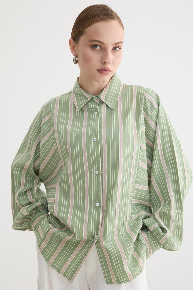 Levure Chemise Verte Décontractée Élégante Vintage Vêtements en gros Décontracté