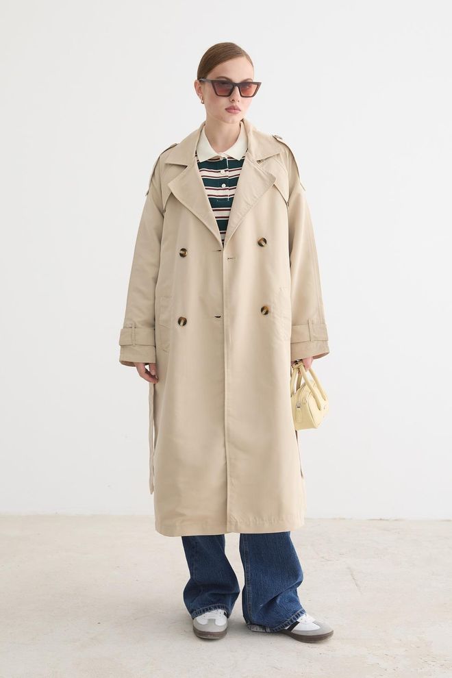 Levure Trench Coat Beige Classique Double Boutonnage Vêtements en gros Décontracté