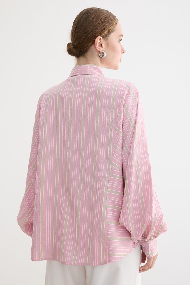 Levure Pink Casual Striped Oversized Shirt Wholesale Clothing Spring
