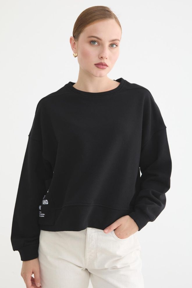Levure Sweat Shirt Noir Taille Grande Avec Imprimé Lettres Vêtements en gros Décontracté