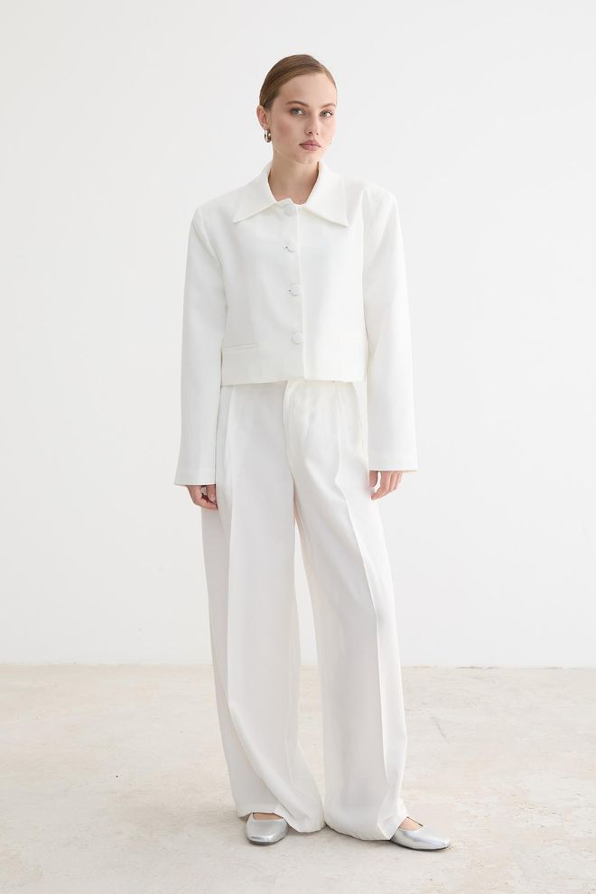 Levure Weißer Eleganter Einreihiger Mantel Großhandelskleidung Lässig