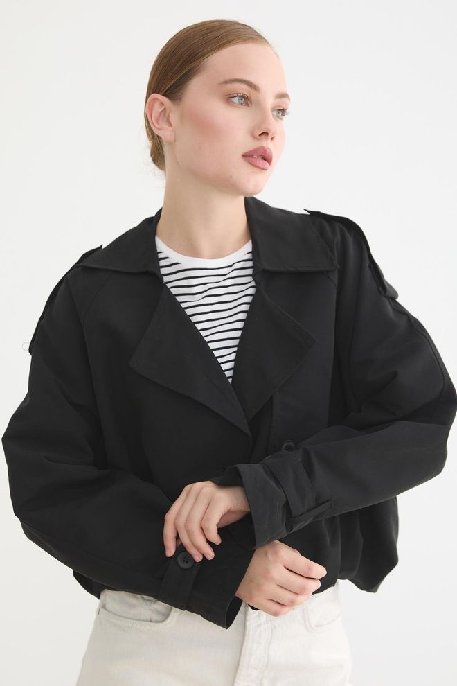 Levure Gabardina Negra Estilo Casual Vintage Elegante Ropa al por mayor Trabajo