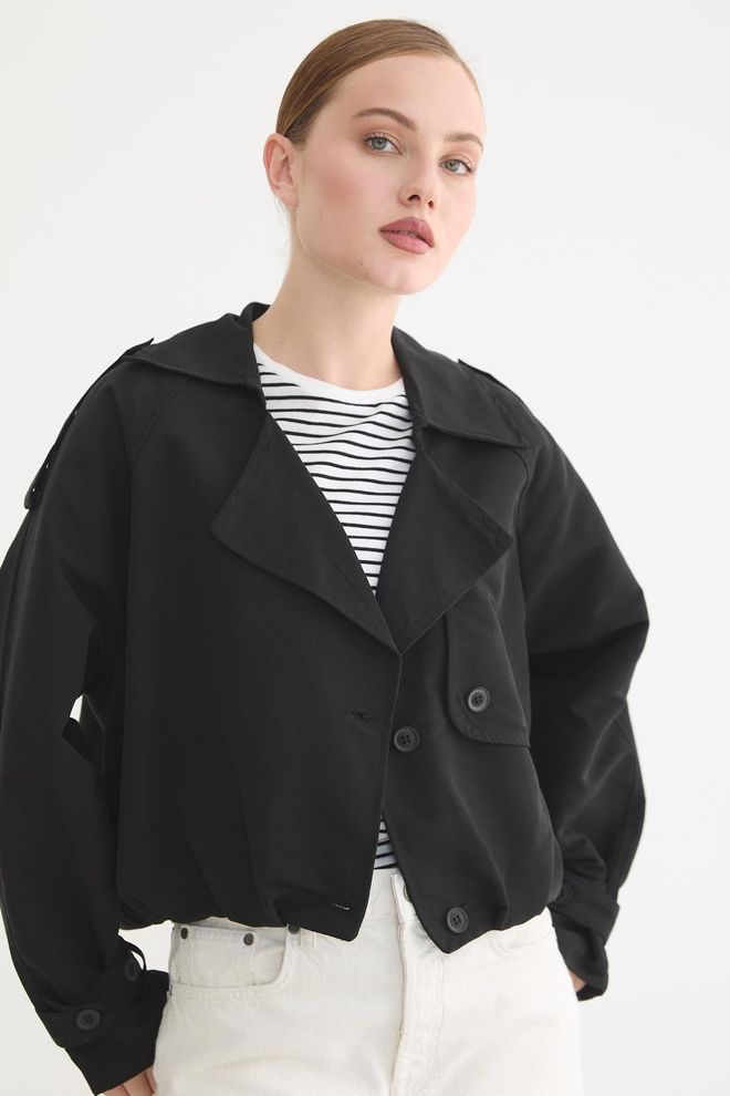 Levure Schwarz Trenchcoat Lässiger Vintage Eleganter Stil Großhandelskleidung Lässig
