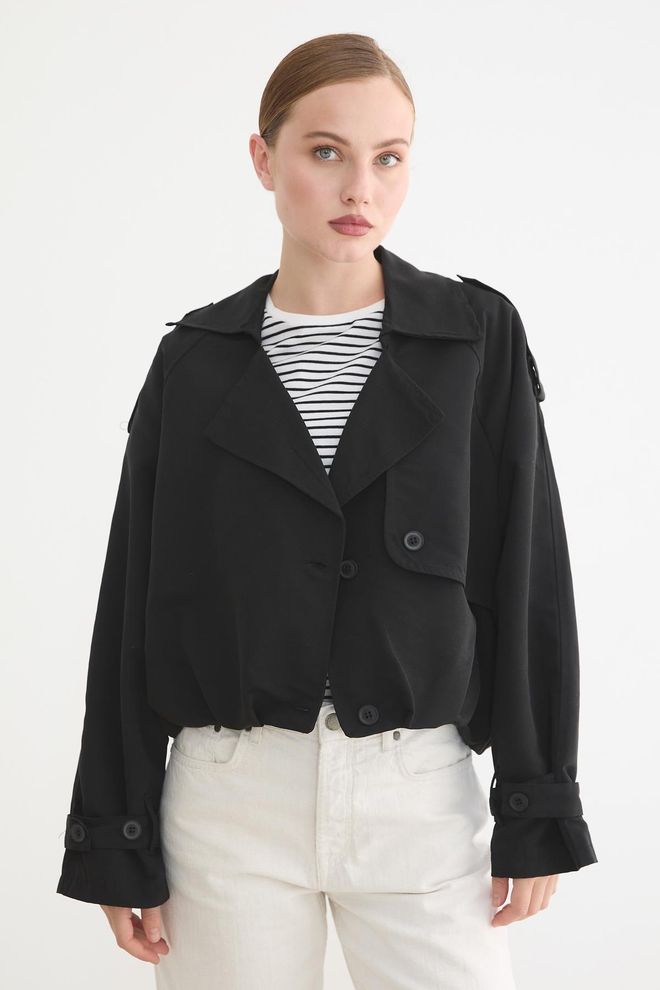 Levure Gabardina Negra Estilo Casual Vintage Elegante Ropa al por mayor 1