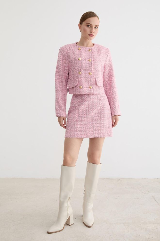Levure Jupe Mini Rose Ligne A À Poches À Rabat Boutonnées Vêtements en gros Ancien