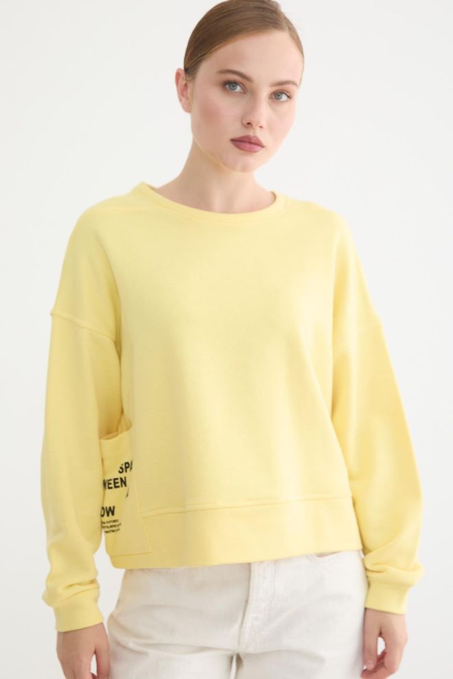 Levure Sweat shirt Jaune Décontracté Grande Taille Avec Imprimé Lettres Vêtements en gros Décontracté