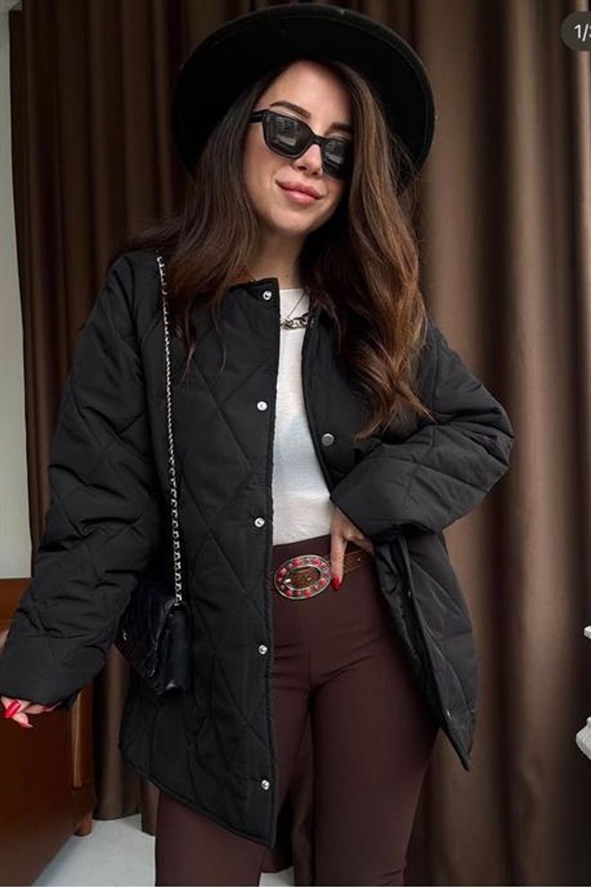 Levure Siyah Kapitone Oversize Shacket Ceket Toptan Giyim Gündelik