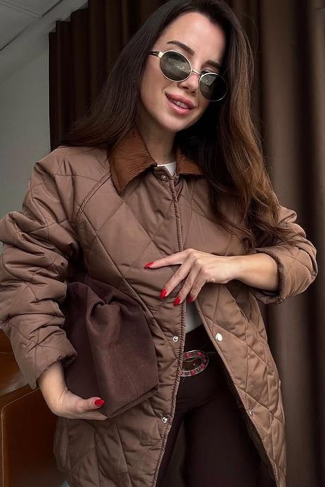 Levure Kahverengi Bol Kalıp Kapitone Gündelik Ceket Toptan Giyim Gündelik