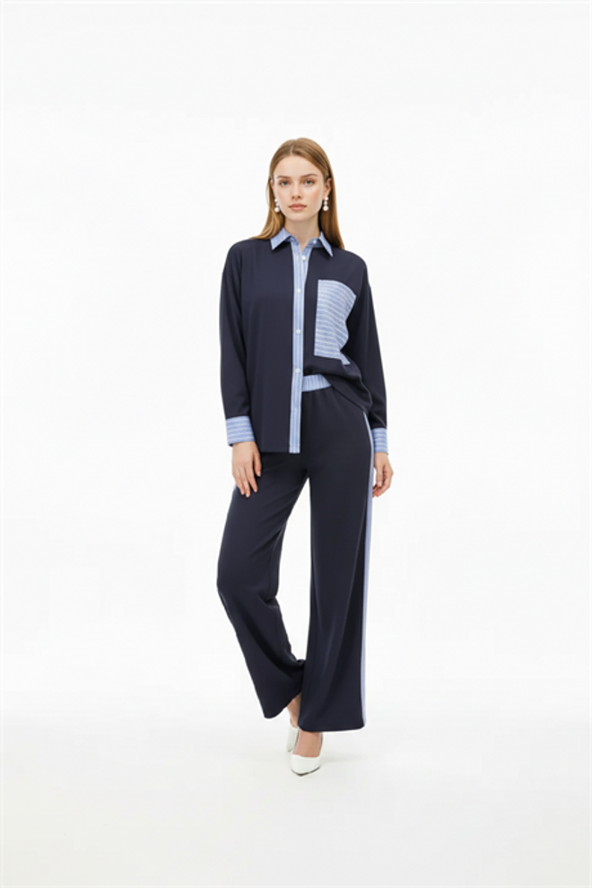 Levure Navy Blue Pruhovaná Polo Košeľa – Neformálna Elegantná Veľkoobchod s oblečením 1