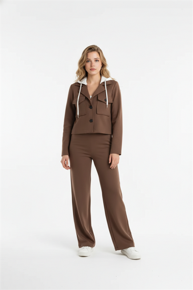 Levure Single Pleated Fabric Trousers Brown Wholesale Clothing 0