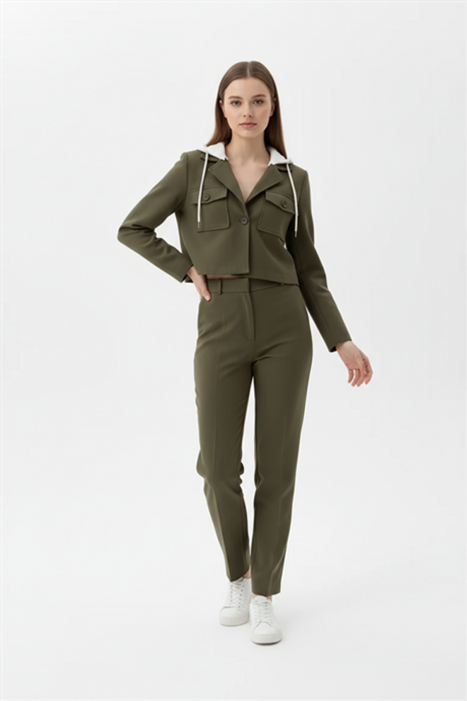 Levure Khaki Chinos Pants Straight Leg High Waist Wholesale Clothing Lounge