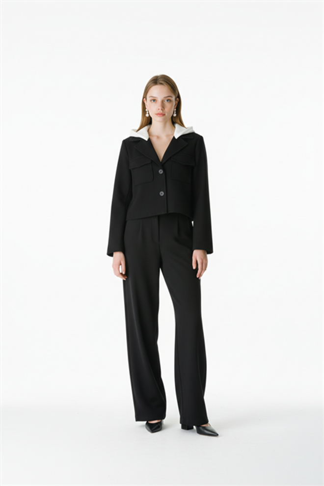 Levure Single Pleated Fabric Pants Black Wholesale Clothing 0