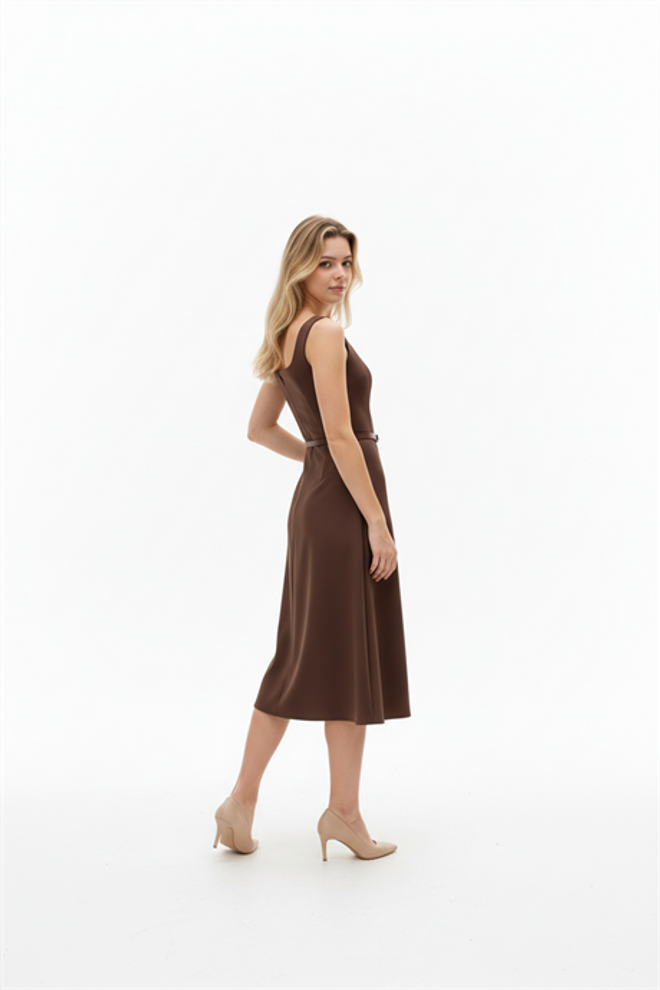 Levure Waist Belted Dress* Brown Wholesale Clothing 3