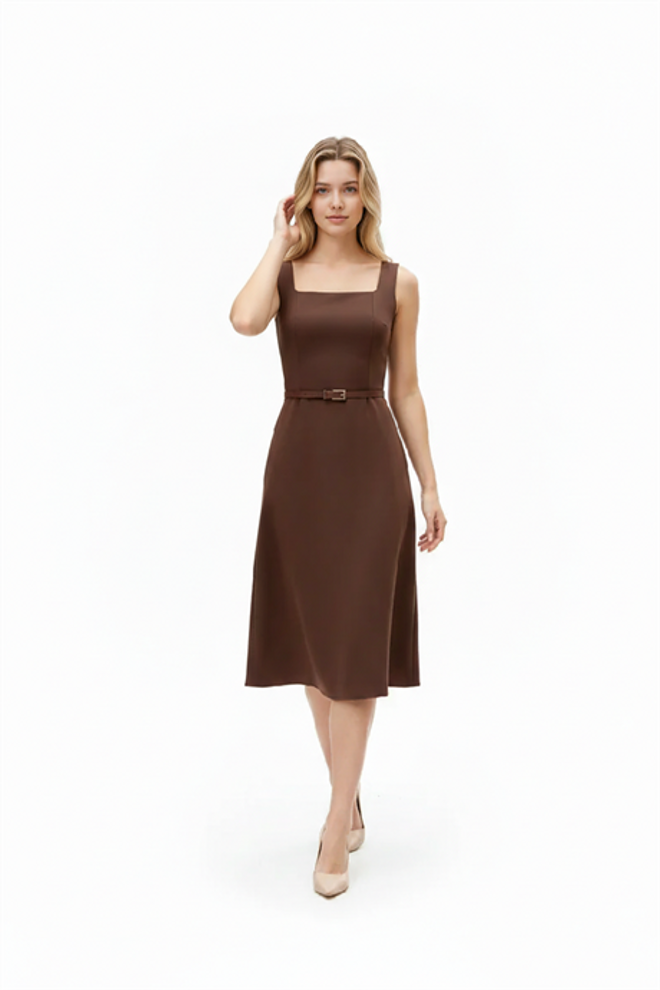 Levure Waist Belted Dress* Brown Wholesale Clothing 2